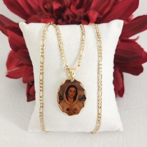 Mistic Rose Virgen Oval Gold Plated Picture Necklace